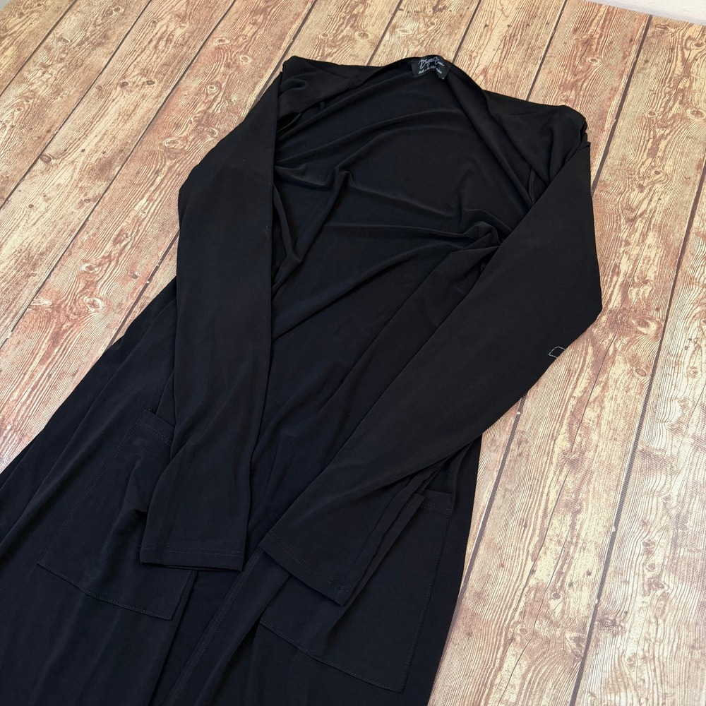 Brigitte Brianna Duster Cardigan Womens Large Black Long Sleeve Pockets